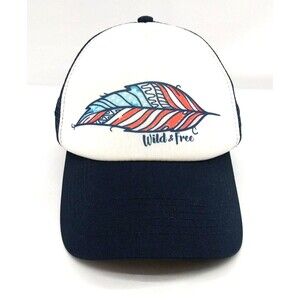Wild & Free Trucker Hat Blue American Flag Feather Adjustable Cap